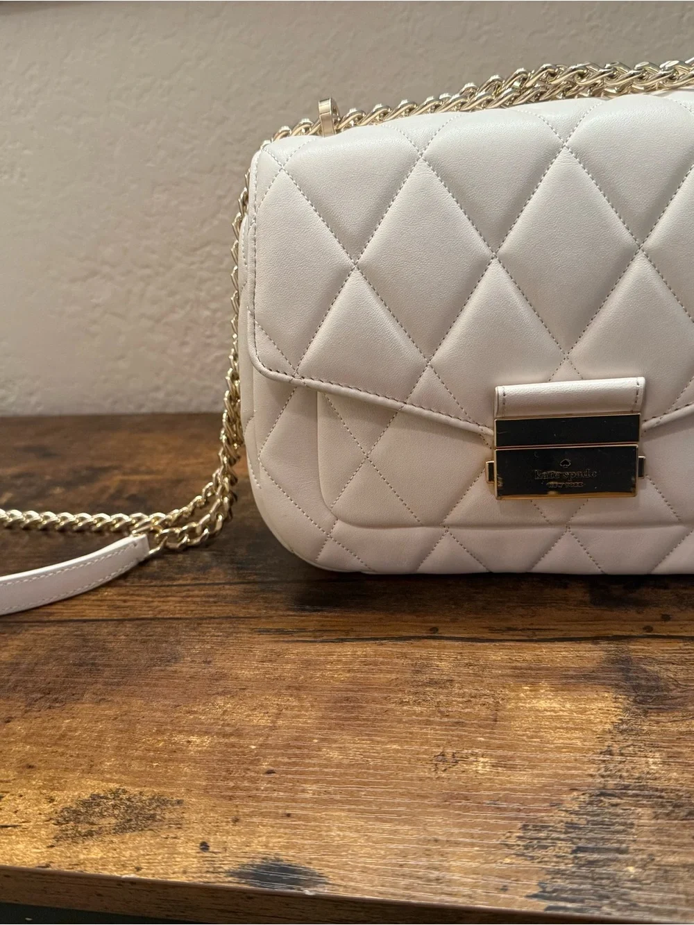 kate spade Quilted White Crossbody Bag with Gold Hardware
